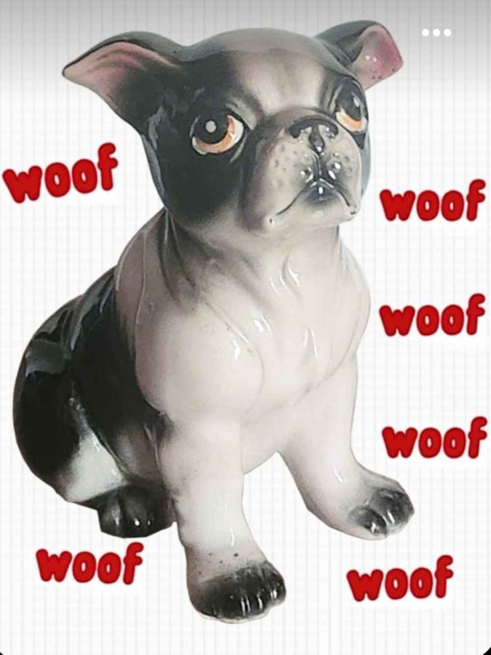Ceramic Black & White Boston Terrier  Dog Figurine Decorative Pet Statue Vintage